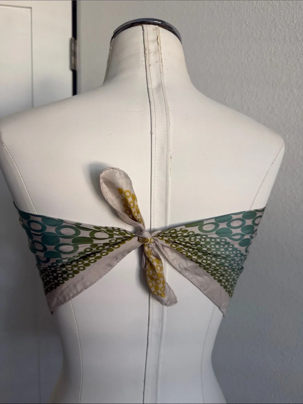 Charles Jourdan Yellow, Teal and Red Polka Dot Silk Scarf